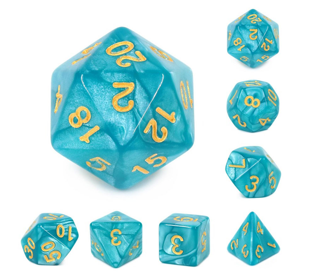Set 7 dés multi-faces Lac bleu nacré Set 7 dés multi-faces Lac bleu nacré