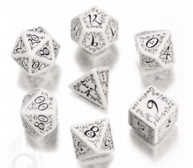 7 dés multifaces Elvish noir et blanc - style elfe