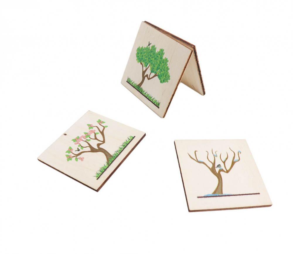 4 plaquettes bois 5 cm : les 4 saisons pour jeux éducatif, décorations