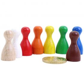 8 Pions multicolores bois pour jeux de société