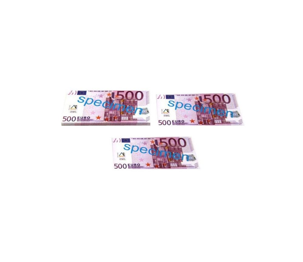 Set 100 billets de 500 euros factices pour jeux 