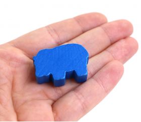 Jeton hippopotame en bois bleu