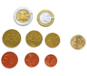 Valisette avec 290 pièces et billets euros factices de jeux