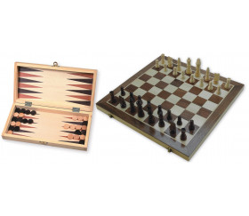 Coffret pliant échec / backgammon bois marqueté 29 cm