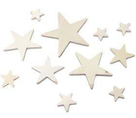 11 étoiles en bois plates différentes tailles de 2.3 cm à 7.5 cm