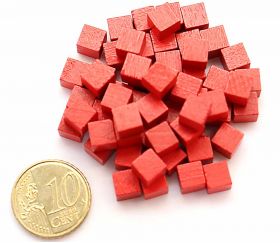 60 petits carrés rouges en bois coloré