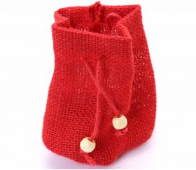 sac rouge en tissu jute avec cordon pour fermeture