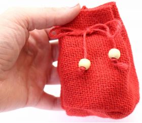 Mini sac de rangement décoratif jute rouge 7.5 x 10 cm avec cordon