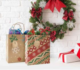 Sacs Cadeaux de Noël,12 Pièce Sac Cadeau Noel en Papier Kraft Pochette Cadeau  Noel Reutilisable