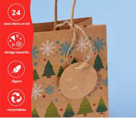 24 Sacs en carton pour cadeau Noël kraft avec anse