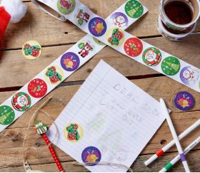 100 stickers ronds décorés Noël rouge et vert