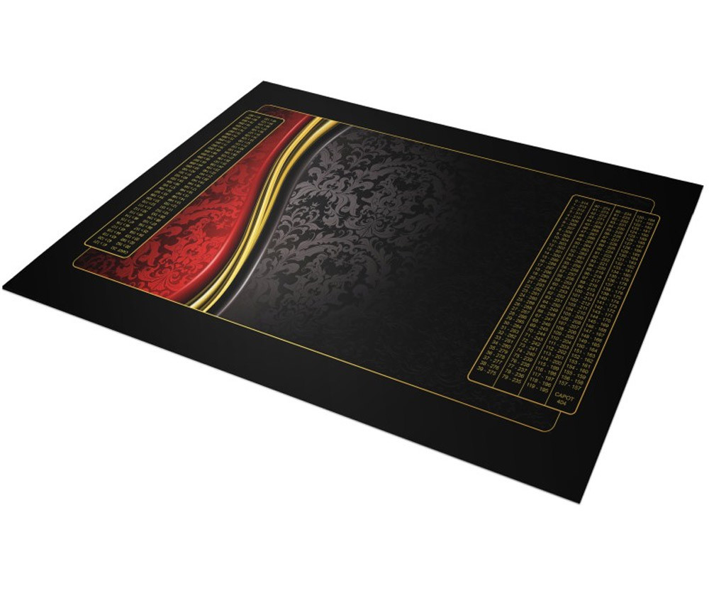 Tapis de cartes Belote 100 X 60 cm noir rouge et or grille Points joueurs