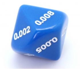 Dé décimal millième bleu 0.001 0.002 0.003 0.004 0.005 0.006 0.007 0.008 0.009