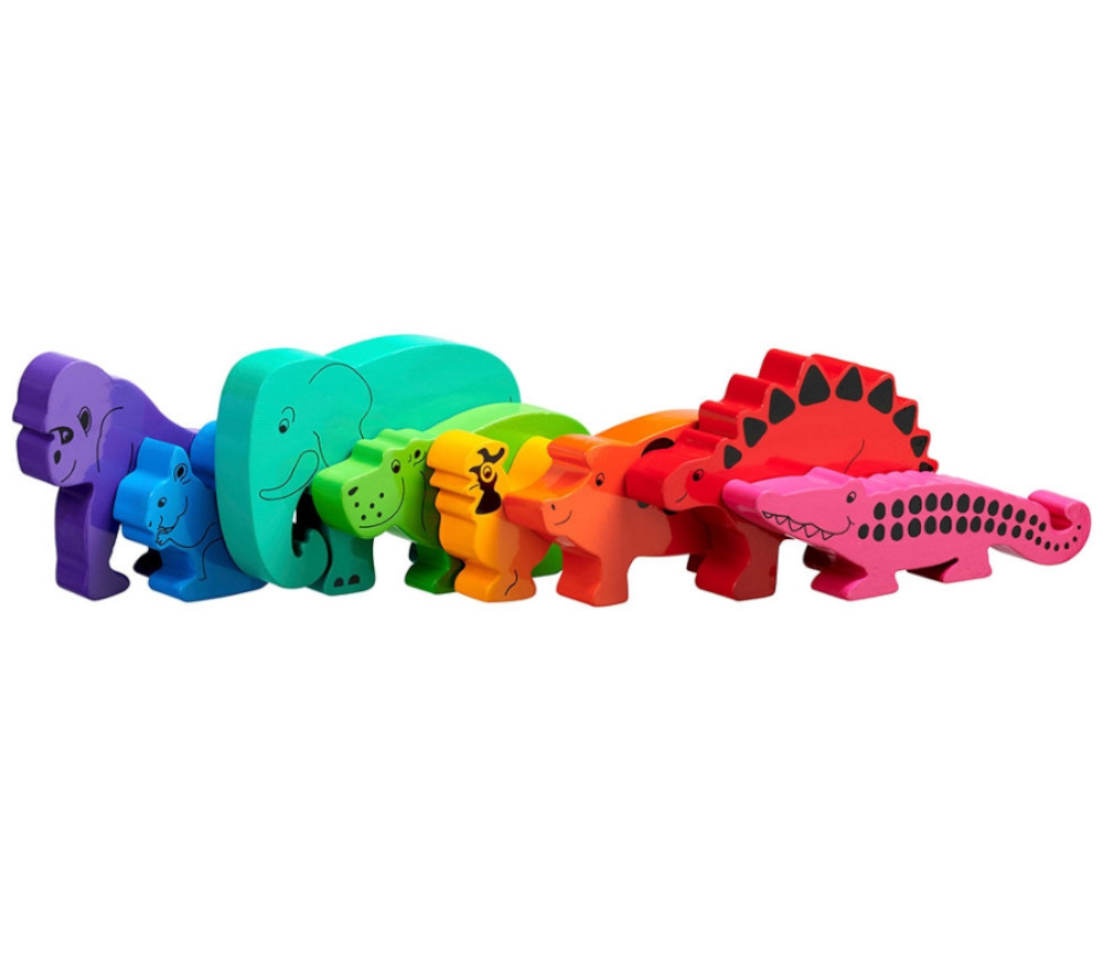 8 grands animaux colorés en bois