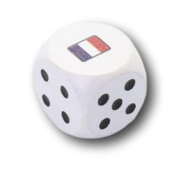 Dé en bois avec points 1 à 5 et 1 face drapeau français 16 mm