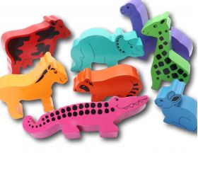 Lot animaux en bois colorés pour jeux 