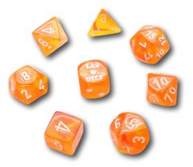 8 dés à jouer multi-faces Borealis orange translucide