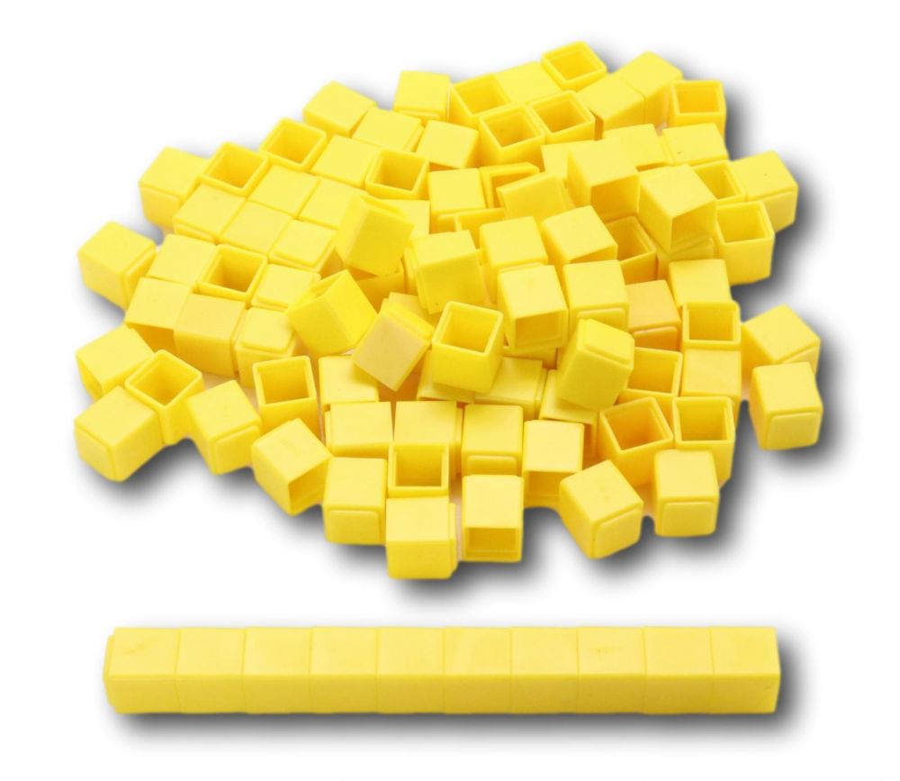 100 Cubes unités 1 cm jaunes emboitables en Re-plastique