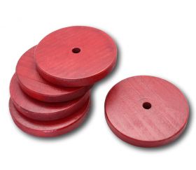 Disque troué en bois de 7.4 cm de diamètre rouge