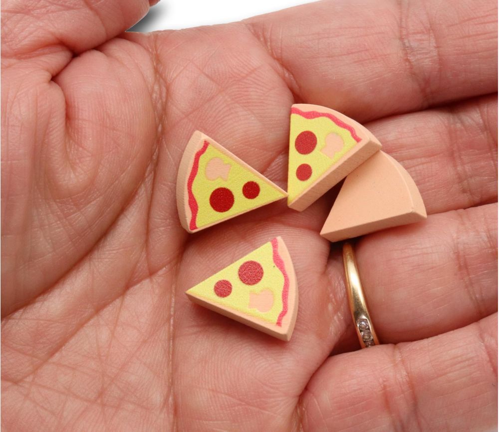 Pion jeton Pizza bois pour jeux. Miniature.