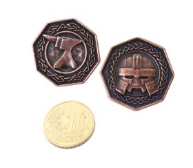 Monnaie Pièce recto verso octogonale métal cuivré Forged Dwarven 28 mm