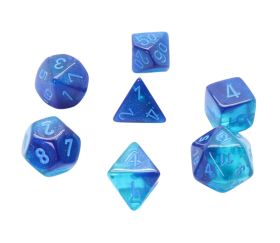 Set 7 dés multi-faces effet bleu pailleté Gemini