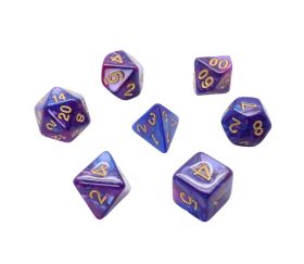 Set 7 dés multi-faces fusion bleu et violet
