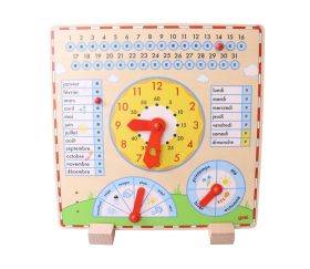 Horloge éducative géante avec calendrier en bois pour apprentissage heures, jours, mois, temps et saisons