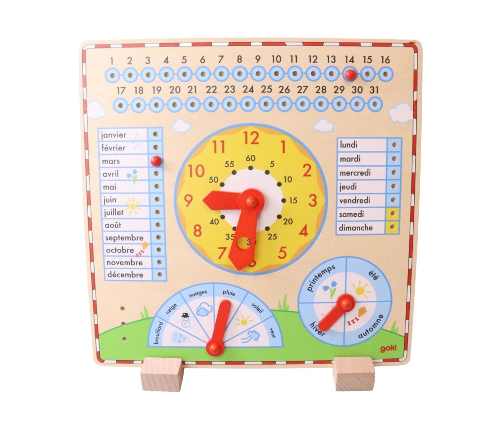 Calendrier / Horloge en bois Montessori - Apprentissage de l'heure