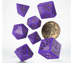Lot de 7 dés Witcher Dandelion violet doré avec 1 pièce