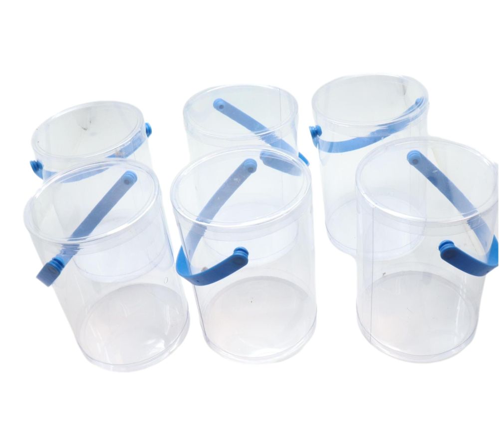 6 boites cylindriques en plastique transparent vides 6 boites cylindriques en plastique transparent vides