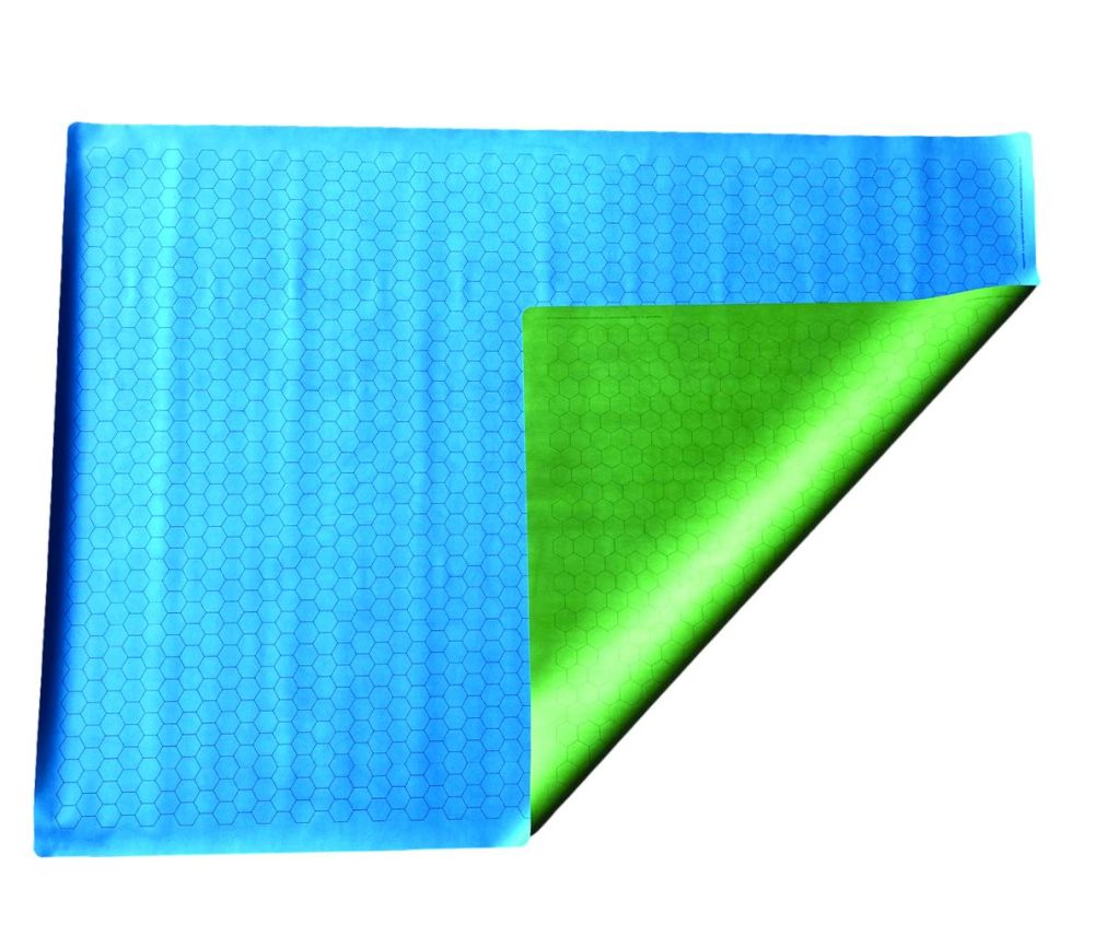 Tapis jeu recto bleu- verso vert Megamat hexagone effaçable plateau 122 x 88 cm
