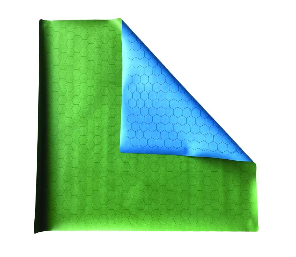 Tapis de jeu recto bleu - verso vert battlemap hexagone effaçable plateau 66 x 60 cm