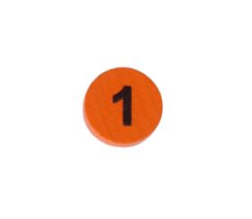 Jeton bois numéro 1 rond plat de 15 x 4 mm orange