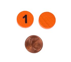 Jeton rond orange numéro 1 noir plat de 15 x 4 mm