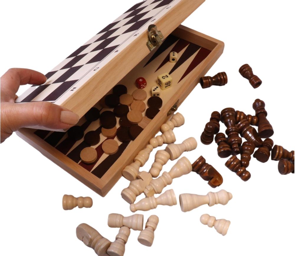 Coffret pliant échec / backgammon bois marqueté 29 cm