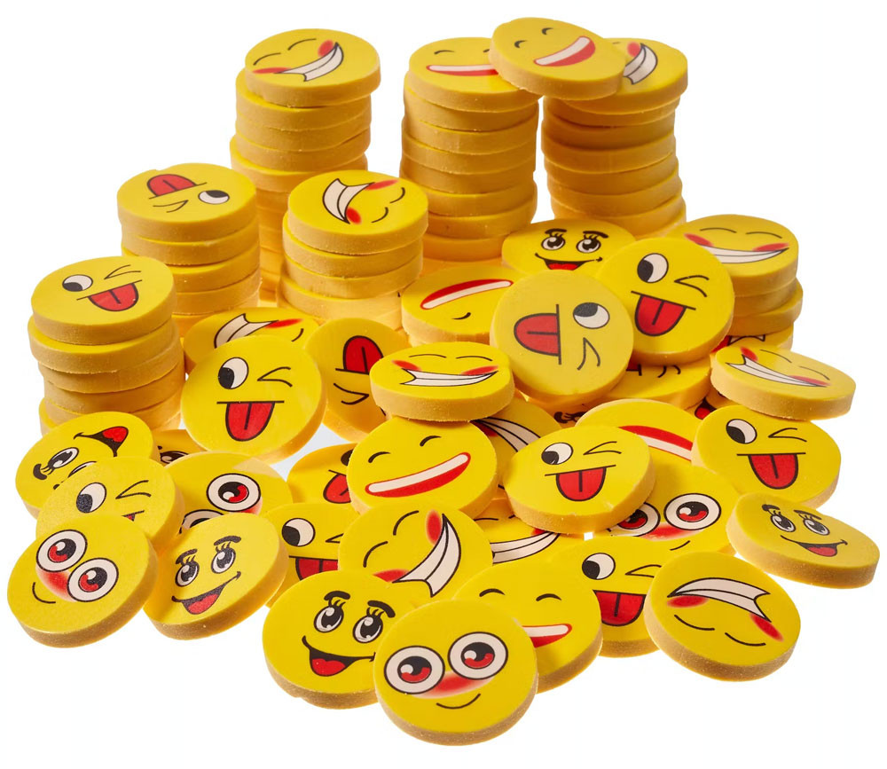 100 gommes visages emojis rigolos 4 cm
