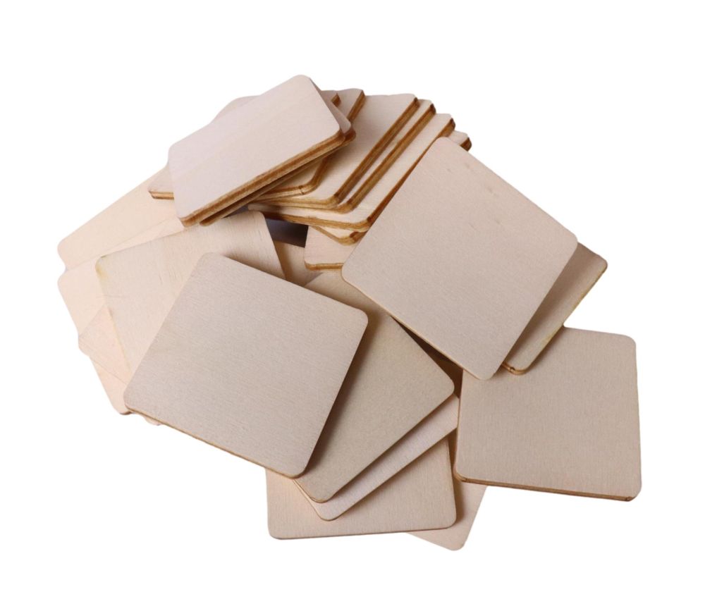 24 plaquettes carrées bois pour mémo à personnaliser 4.2 cm