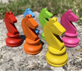6 Pions chevaux en bois 5 cm multicolores