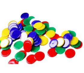 100 jetons ronds 1.7 cm en plastique - 5 couleurs