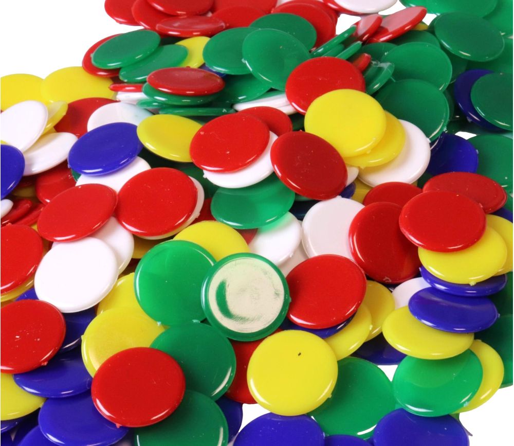 1000 jetons ronds 1.7 cm en plastique - 5 couleurs