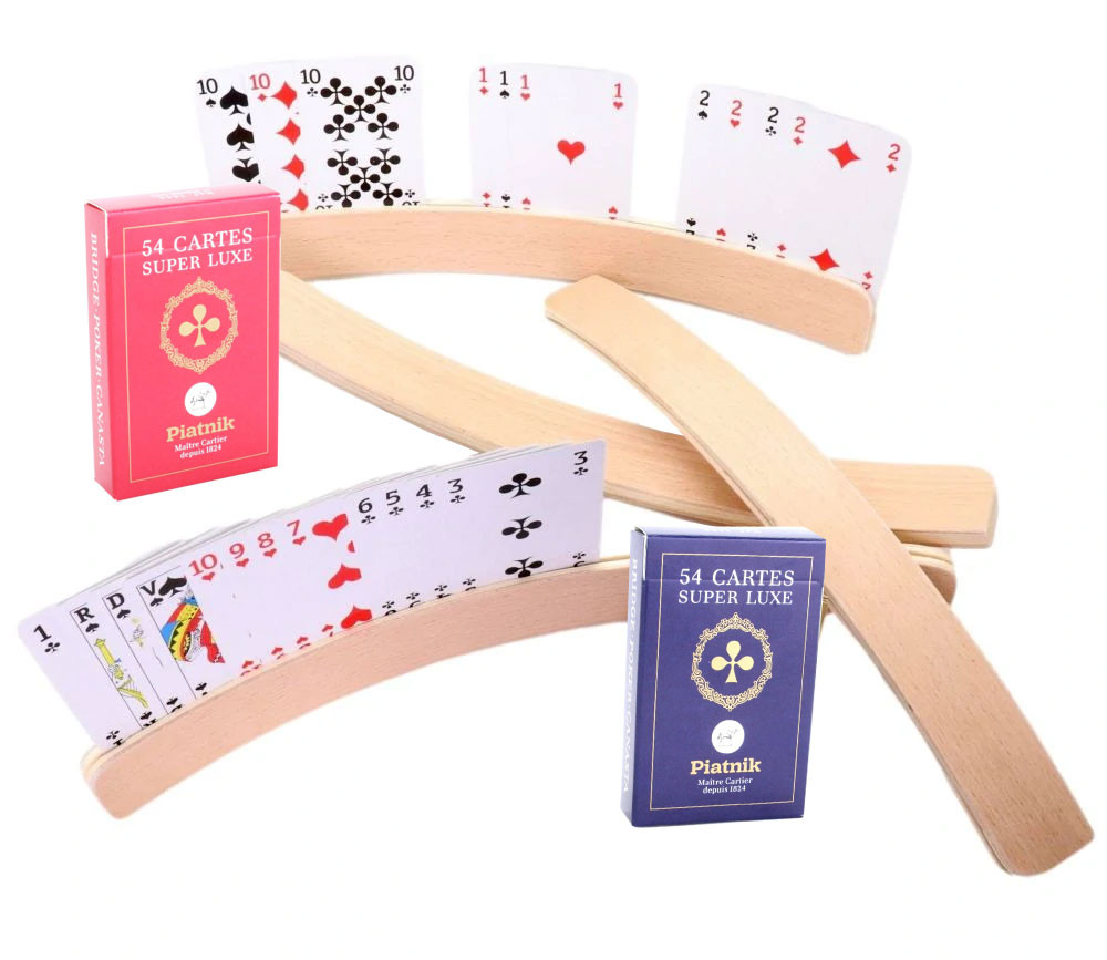 Kit joueurs 4 porte-cartes et 2 jeux de 54 cartes pour rami, bridge, belote