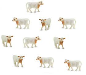 Lot de 10 mini mini vaches blanche style charolaise 15 x 10 x 28 mm