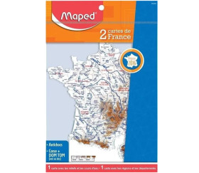 2 cartes de France reliefs et fleuves / régions départements 2016