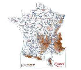 Cartes de France pochoir rigide reliefs et fleuves / régions départements 2016