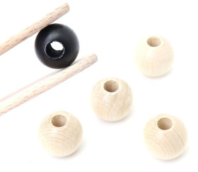 20 perles boules en bois de 2 cm - noir blanc et naturel