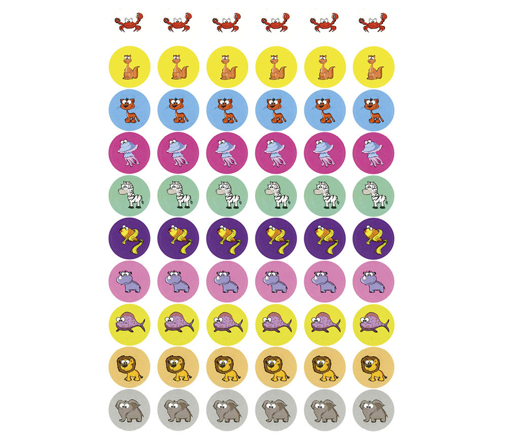 Mini autocollants animaux ronds 2.5 cm décoration de jeux récompense