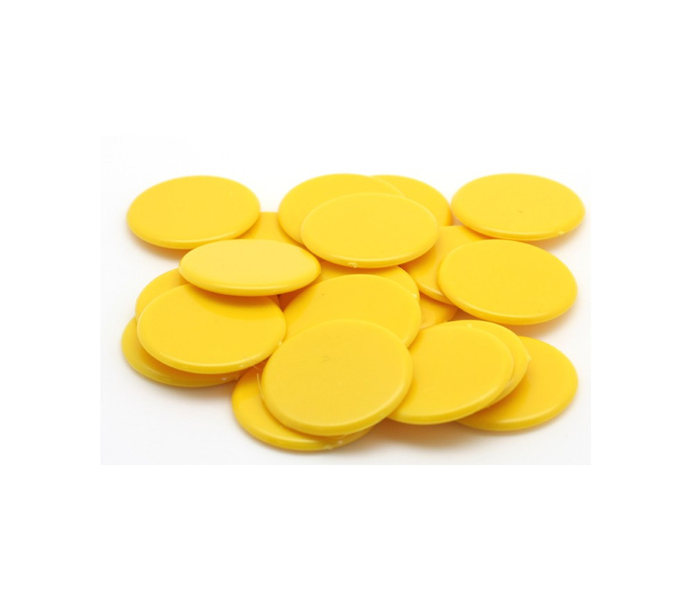 Jetons ronds jaunes 30 mm de diamètre en plastique plat