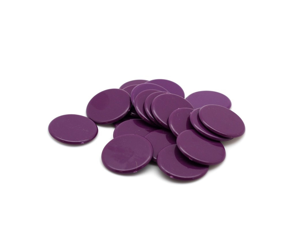 Jetons ronds violet 30 mm de diamètre en plastique plat 3 cm