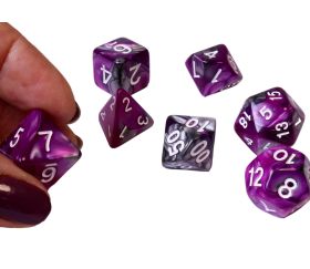 Set 7 dés multi-faces Fusion violet et argenté chiffres blancs